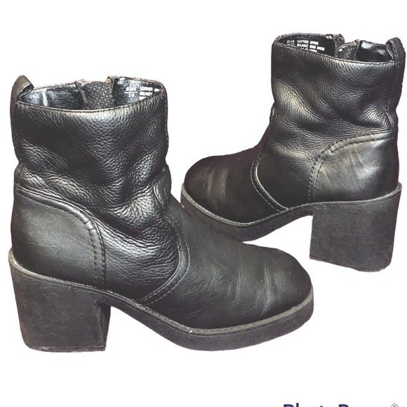 Vintage Y2K Ankle Boots Chunky Heels Black Leather Planet 814619 size 7.5 - Picture 4 of 14